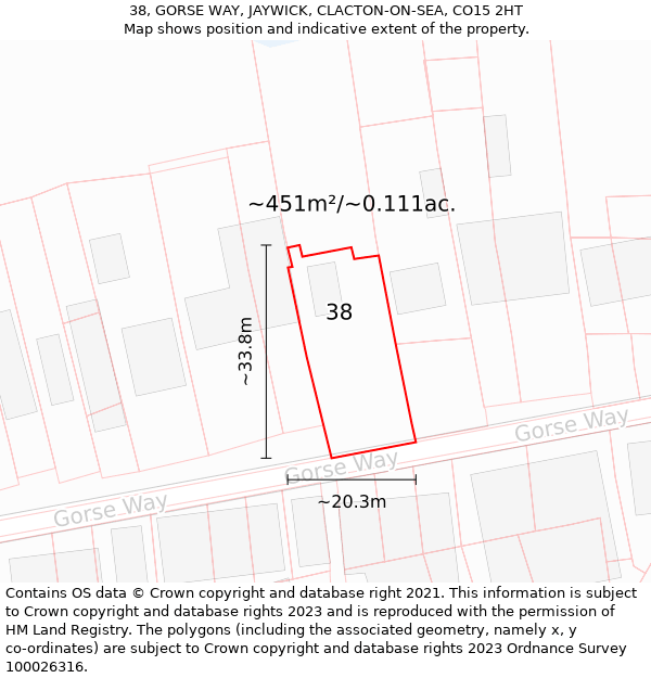 38, GORSE WAY, JAYWICK, CLACTON-ON-SEA, CO15 2HT: Plot and title map