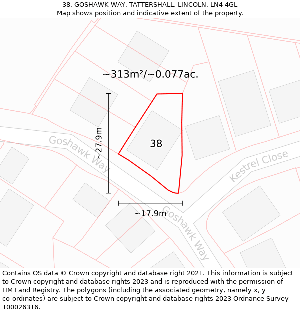 38, GOSHAWK WAY, TATTERSHALL, LINCOLN, LN4 4GL: Plot and title map