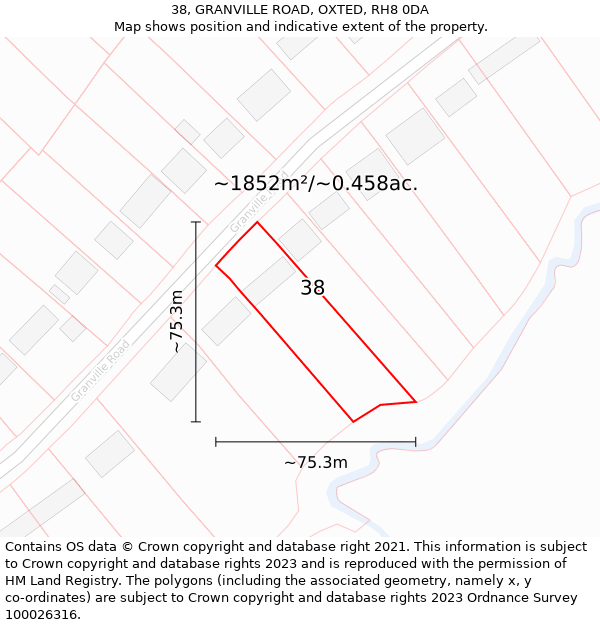 38, GRANVILLE ROAD, OXTED, RH8 0DA: Plot and title map