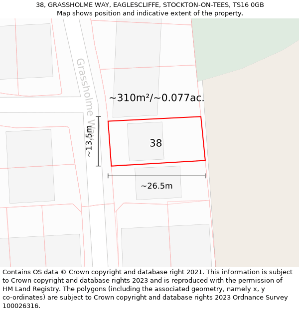 38, GRASSHOLME WAY, EAGLESCLIFFE, STOCKTON-ON-TEES, TS16 0GB: Plot and title map