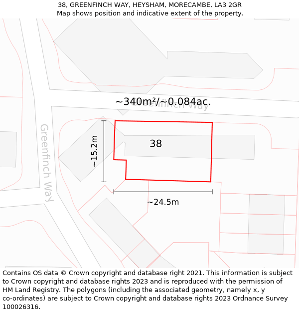 38, GREENFINCH WAY, HEYSHAM, MORECAMBE, LA3 2GR: Plot and title map