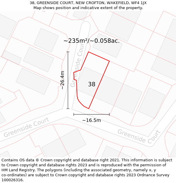 38, GREENSIDE COURT, NEW CROFTON, WAKEFIELD, WF4 1JX: Plot and title map