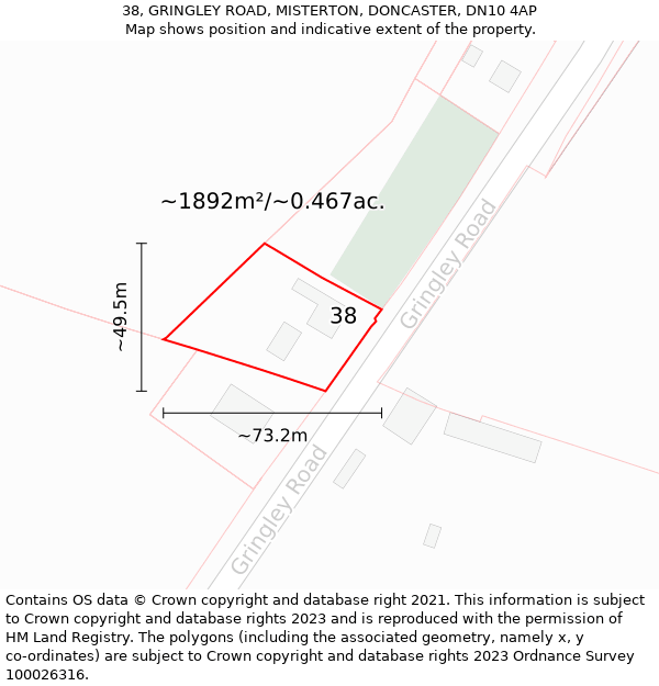 38, GRINGLEY ROAD, MISTERTON, DONCASTER, DN10 4AP: Plot and title map