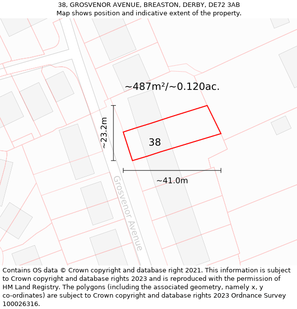 38, GROSVENOR AVENUE, BREASTON, DERBY, DE72 3AB: Plot and title map