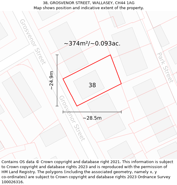 38, GROSVENOR STREET, WALLASEY, CH44 1AG: Plot and title map