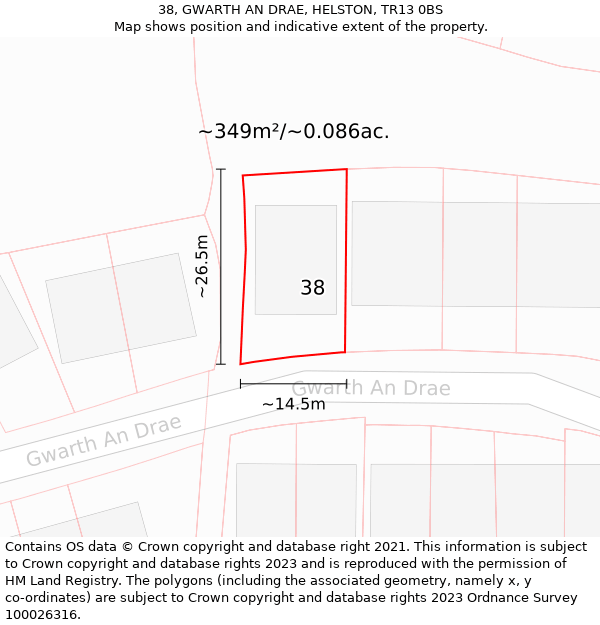 38, GWARTH AN DRAE, HELSTON, TR13 0BS: Plot and title map