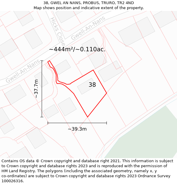 38, GWEL AN NANS, PROBUS, TRURO, TR2 4ND: Plot and title map