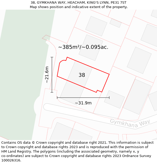 38, GYMKHANA WAY, HEACHAM, KING'S LYNN, PE31 7ST: Plot and title map