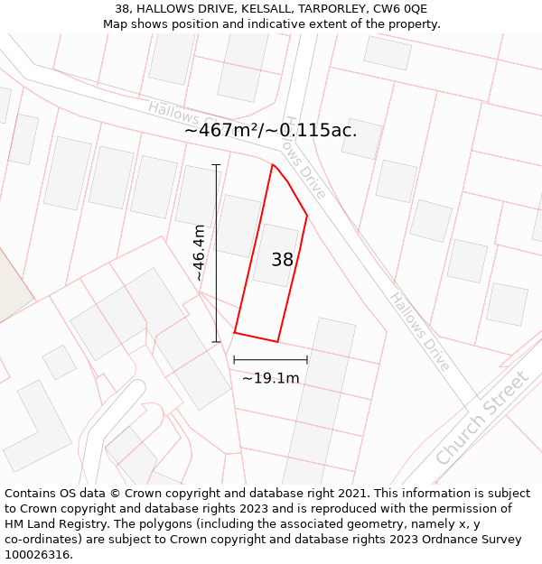 38, HALLOWS DRIVE, KELSALL, TARPORLEY, CW6 0QE: Plot and title map