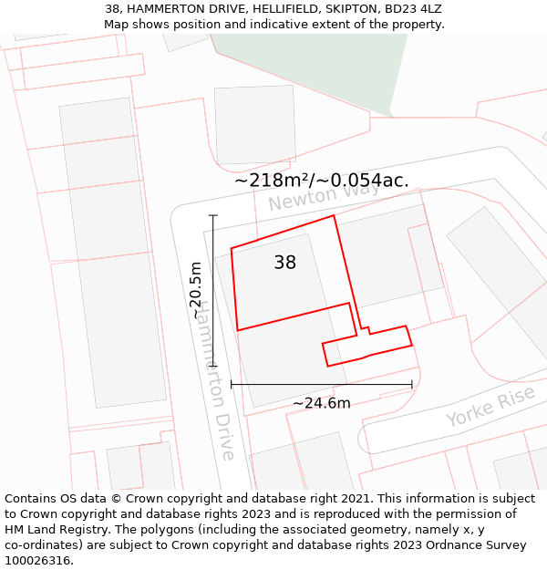 38, HAMMERTON DRIVE, HELLIFIELD, SKIPTON, BD23 4LZ: Plot and title map