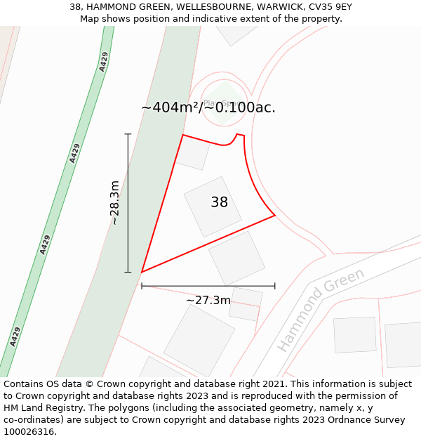 38, HAMMOND GREEN, WELLESBOURNE, WARWICK, CV35 9EY: Plot and title map