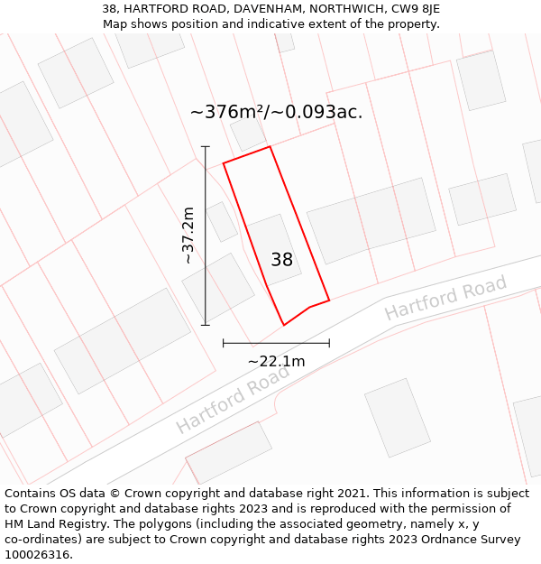 38, HARTFORD ROAD, DAVENHAM, NORTHWICH, CW9 8JE: Plot and title map