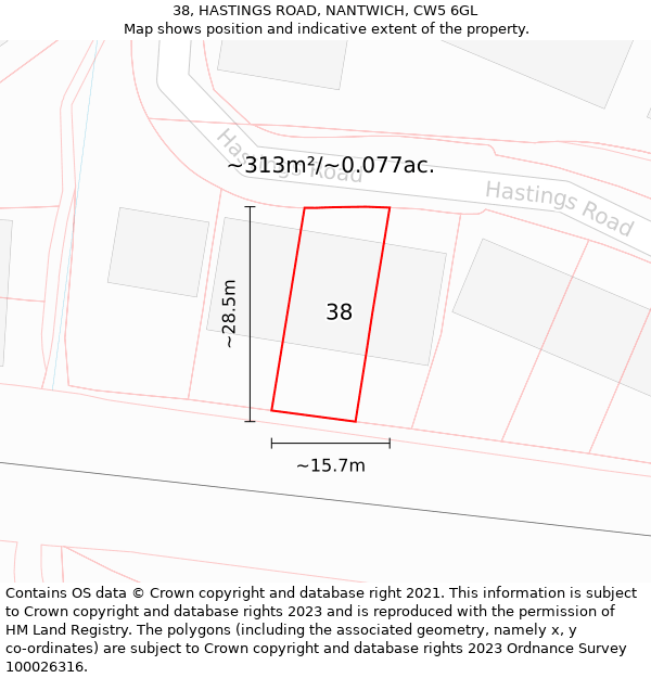 38, HASTINGS ROAD, NANTWICH, CW5 6GL: Plot and title map