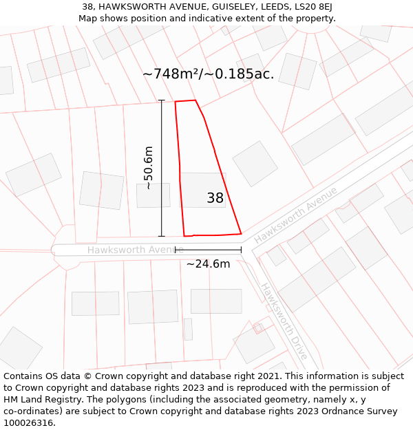 38, HAWKSWORTH AVENUE, GUISELEY, LEEDS, LS20 8EJ: Plot and title map