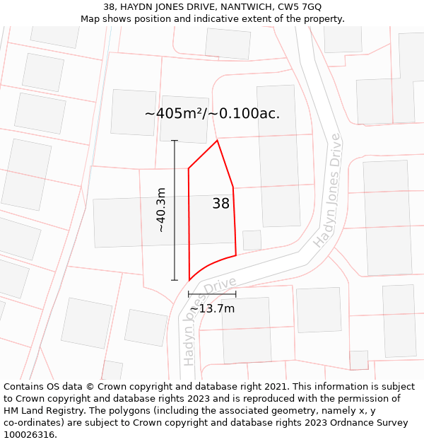 38, HAYDN JONES DRIVE, NANTWICH, CW5 7GQ: Plot and title map