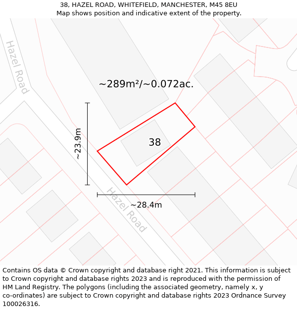 38, HAZEL ROAD, WHITEFIELD, MANCHESTER, M45 8EU: Plot and title map