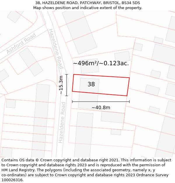 38, HAZELDENE ROAD, PATCHWAY, BRISTOL, BS34 5DS: Plot and title map