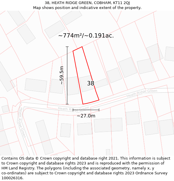 38, HEATH RIDGE GREEN, COBHAM, KT11 2QJ: Plot and title map