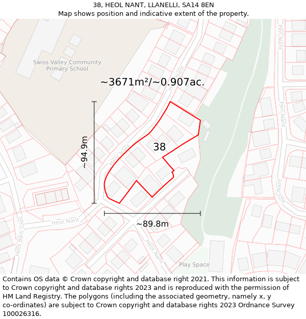 38, HEOL NANT, LLANELLI, SA14 8EN: Plot and title map