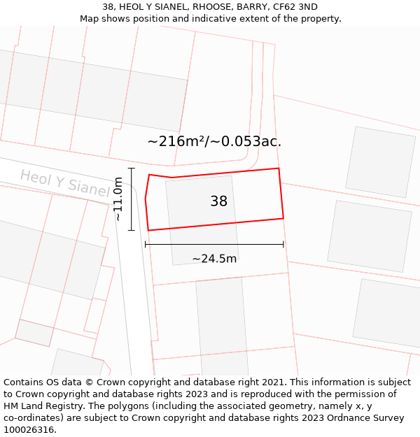 38, HEOL Y SIANEL, RHOOSE, BARRY, CF62 3ND: Plot and title map