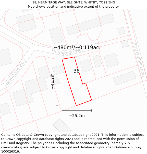 38, HERMITAGE WAY, SLEIGHTS, WHITBY, YO22 5HG: Plot and title map