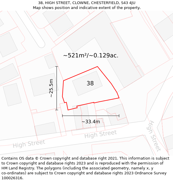 38, HIGH STREET, CLOWNE, CHESTERFIELD, S43 4JU: Plot and title map