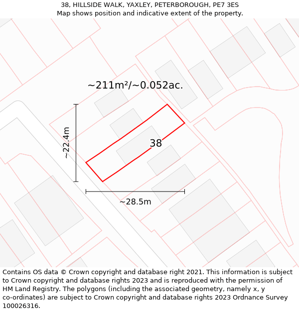 38, HILLSIDE WALK, YAXLEY, PETERBOROUGH, PE7 3ES: Plot and title map