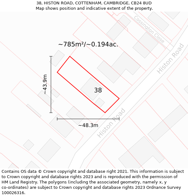 38, HISTON ROAD, COTTENHAM, CAMBRIDGE, CB24 8UD: Plot and title map