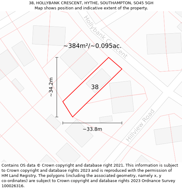 38, HOLLYBANK CRESCENT, HYTHE, SOUTHAMPTON, SO45 5GH: Plot and title map