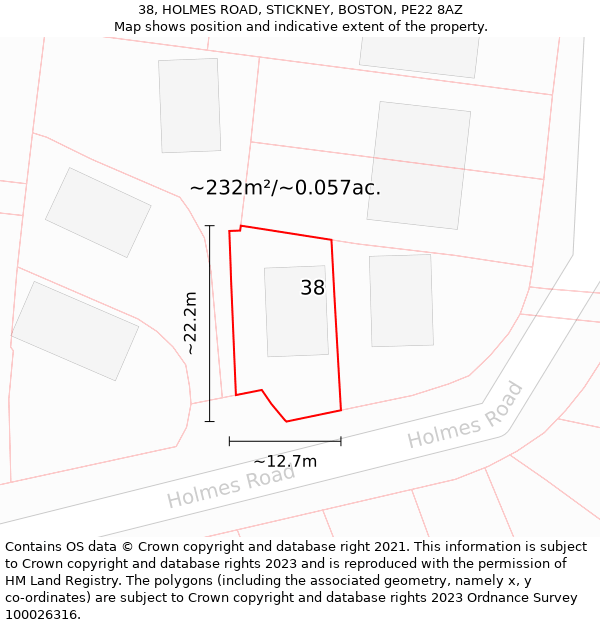 38, HOLMES ROAD, STICKNEY, BOSTON, PE22 8AZ: Plot and title map