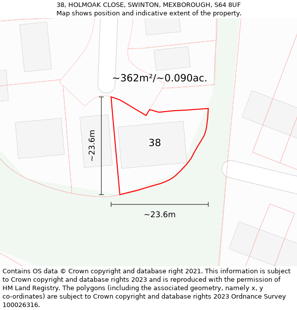 38, HOLMOAK CLOSE, SWINTON, MEXBOROUGH, S64 8UF: Plot and title map