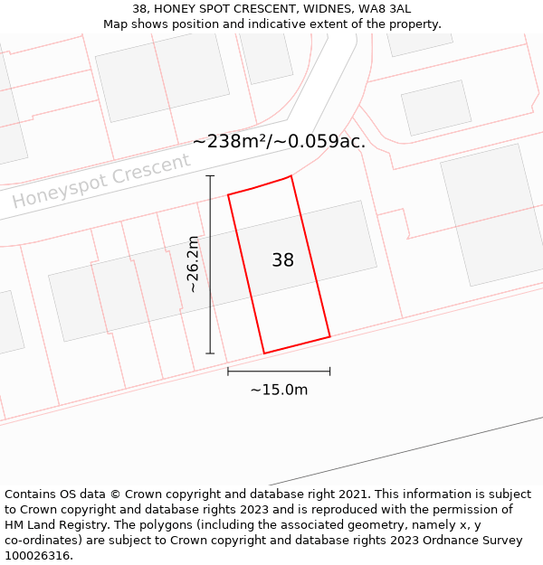 38, HONEY SPOT CRESCENT, WIDNES, WA8 3AL: Plot and title map