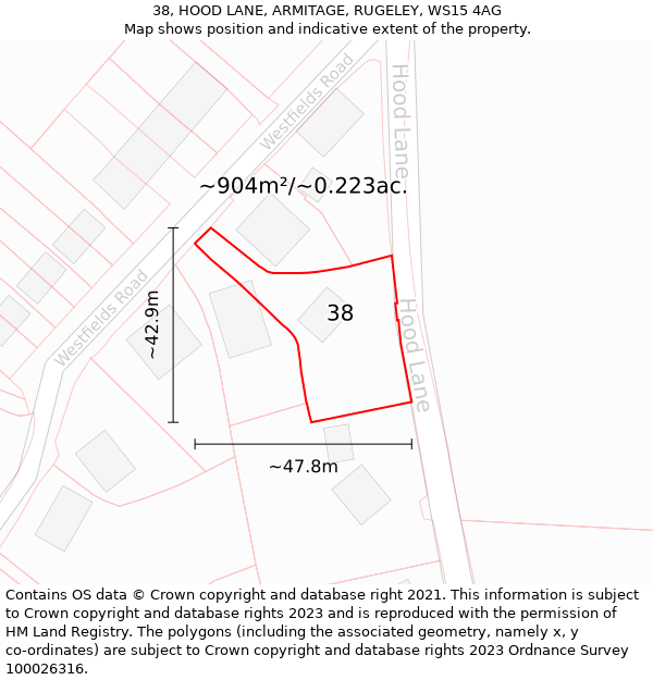 38, HOOD LANE, ARMITAGE, RUGELEY, WS15 4AG: Plot and title map