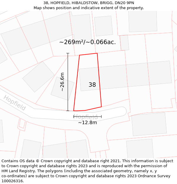 38, HOPFIELD, HIBALDSTOW, BRIGG, DN20 9PN: Plot and title map