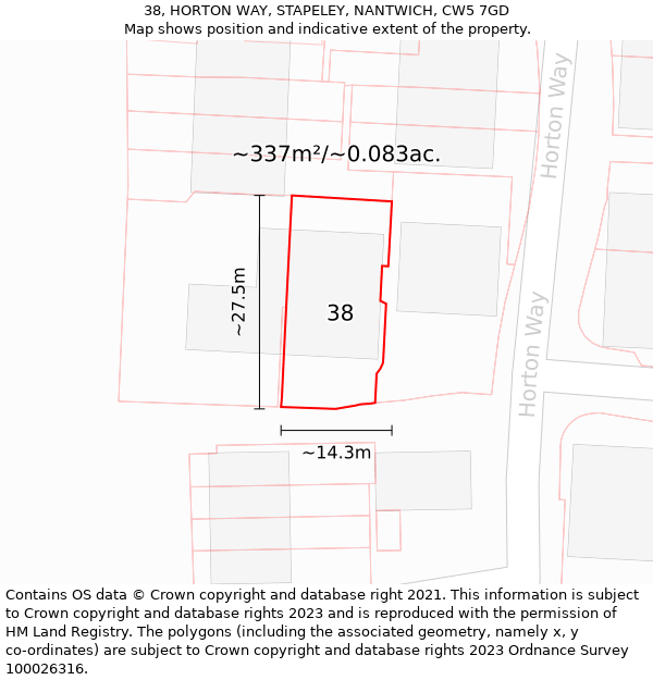 38, HORTON WAY, STAPELEY, NANTWICH, CW5 7GD: Plot and title map