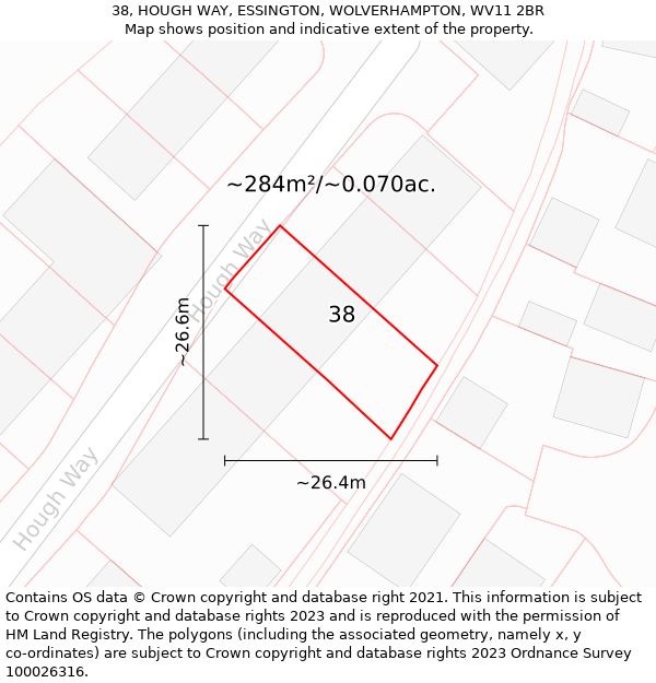 38, HOUGH WAY, ESSINGTON, WOLVERHAMPTON, WV11 2BR: Plot and title map