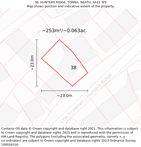 38, HUNTERS RIDGE, TONNA, NEATH, SA11 3FE: Plot and title map