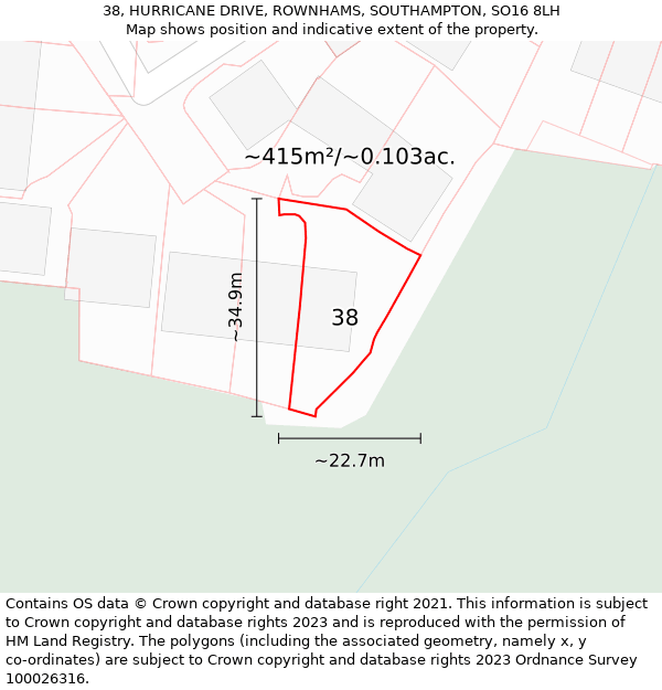 38, HURRICANE DRIVE, ROWNHAMS, SOUTHAMPTON, SO16 8LH: Plot and title map