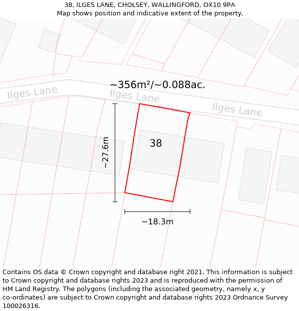 38, ILGES LANE, CHOLSEY, WALLINGFORD, OX10 9PA: Plot and title map