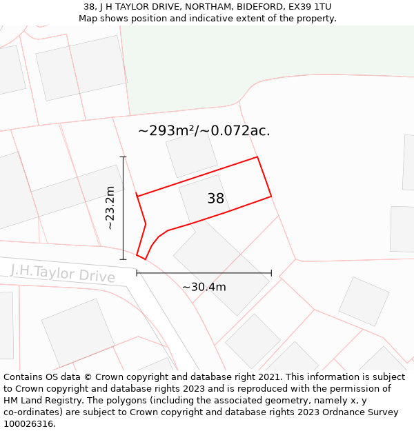 38, J H TAYLOR DRIVE, NORTHAM, BIDEFORD, EX39 1TU: Plot and title map