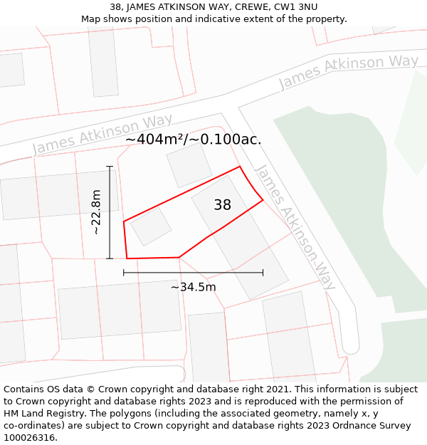 38, JAMES ATKINSON WAY, CREWE, CW1 3NU: Plot and title map