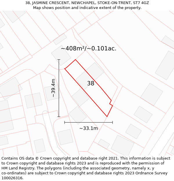 38, JASMINE CRESCENT, NEWCHAPEL, STOKE-ON-TRENT, ST7 4GZ: Plot and title map