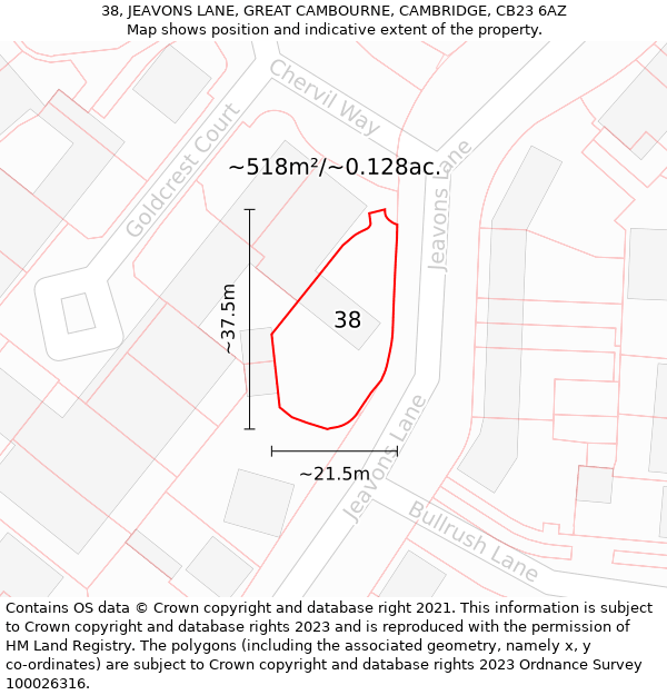 38, JEAVONS LANE, GREAT CAMBOURNE, CAMBRIDGE, CB23 6AZ: Plot and title map