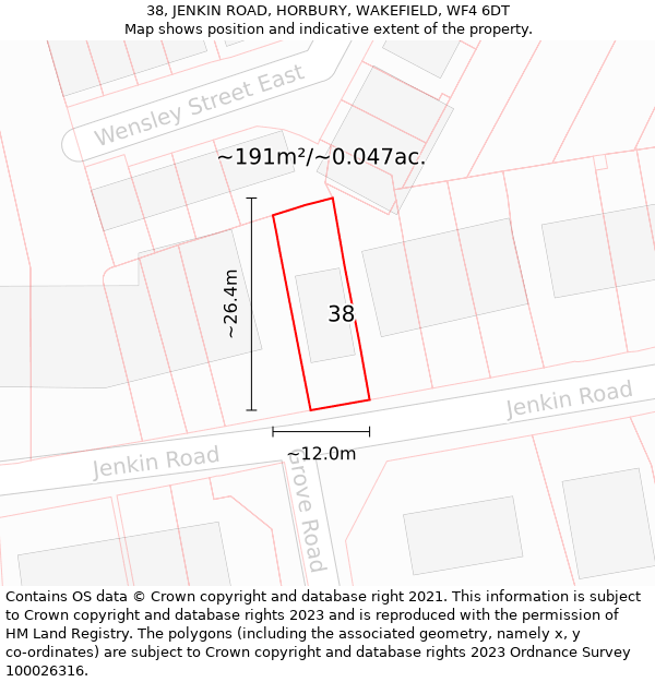 38, JENKIN ROAD, HORBURY, WAKEFIELD, WF4 6DT: Plot and title map