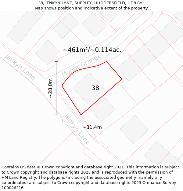 38, JENKYN LANE, SHEPLEY, HUDDERSFIELD, HD8 8AL: Plot and title map