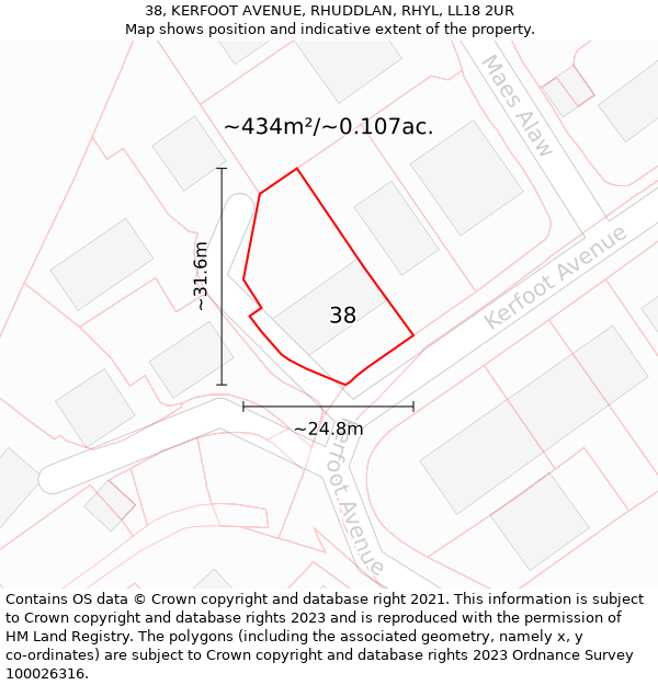 38, KERFOOT AVENUE, RHUDDLAN, RHYL, LL18 2UR: Plot and title map