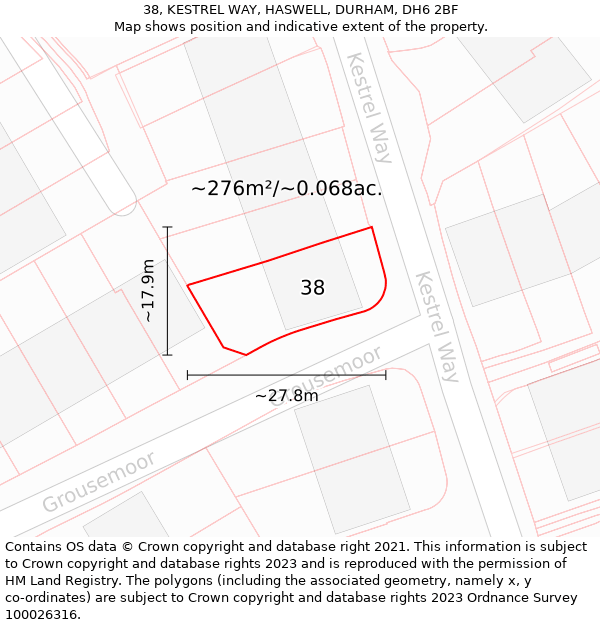 38, KESTREL WAY, HASWELL, DURHAM, DH6 2BF: Plot and title map