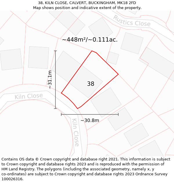 38, KILN CLOSE, CALVERT, BUCKINGHAM, MK18 2FD: Plot and title map