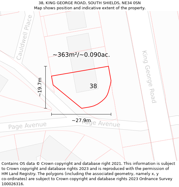 38, KING GEORGE ROAD, SOUTH SHIELDS, NE34 0SN: Plot and title map