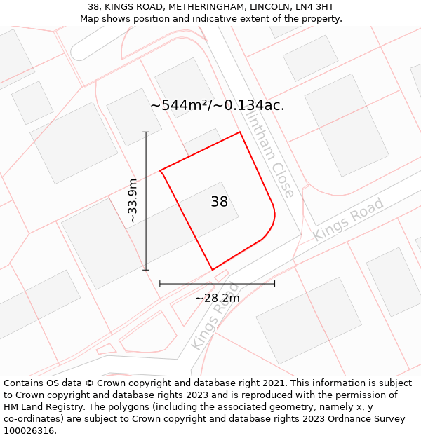 38, KINGS ROAD, METHERINGHAM, LINCOLN, LN4 3HT: Plot and title map